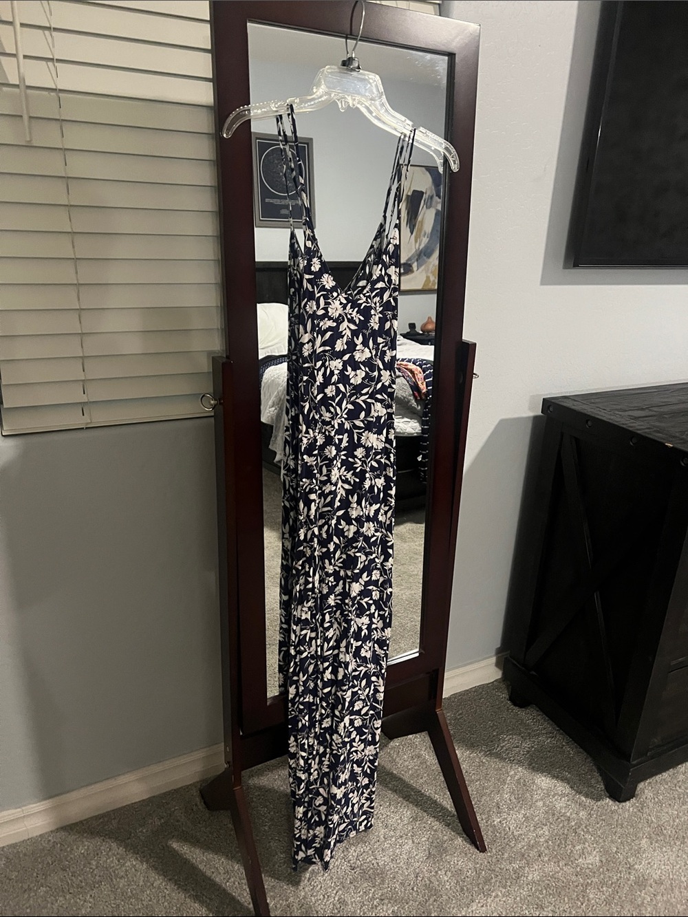 Old Navy Navy and White Floral Spaghetti-Strap Maxi Dress